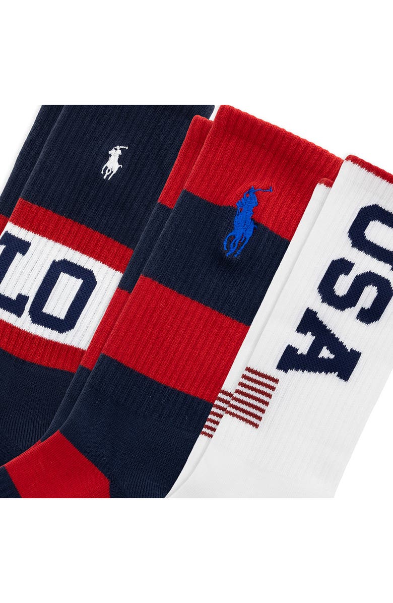 Polo Ralph Lauren Assorted 3-Pack USA Stadium Crew Socks, Alternate, color, Navy