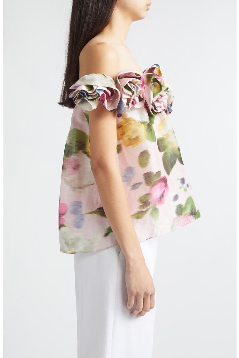 Chiné Rose Print Linen & Silk Off the Shoulder Top, Alternate, color, ROSEWATER MULTI