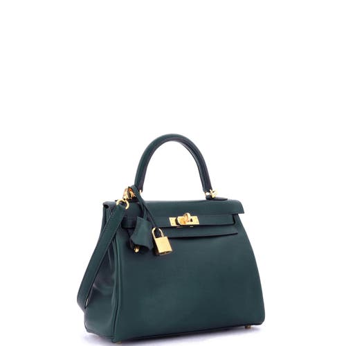 Pre-owned Hermes  Hermes Kelly Handbag Green Swift With Gold Hardware 25