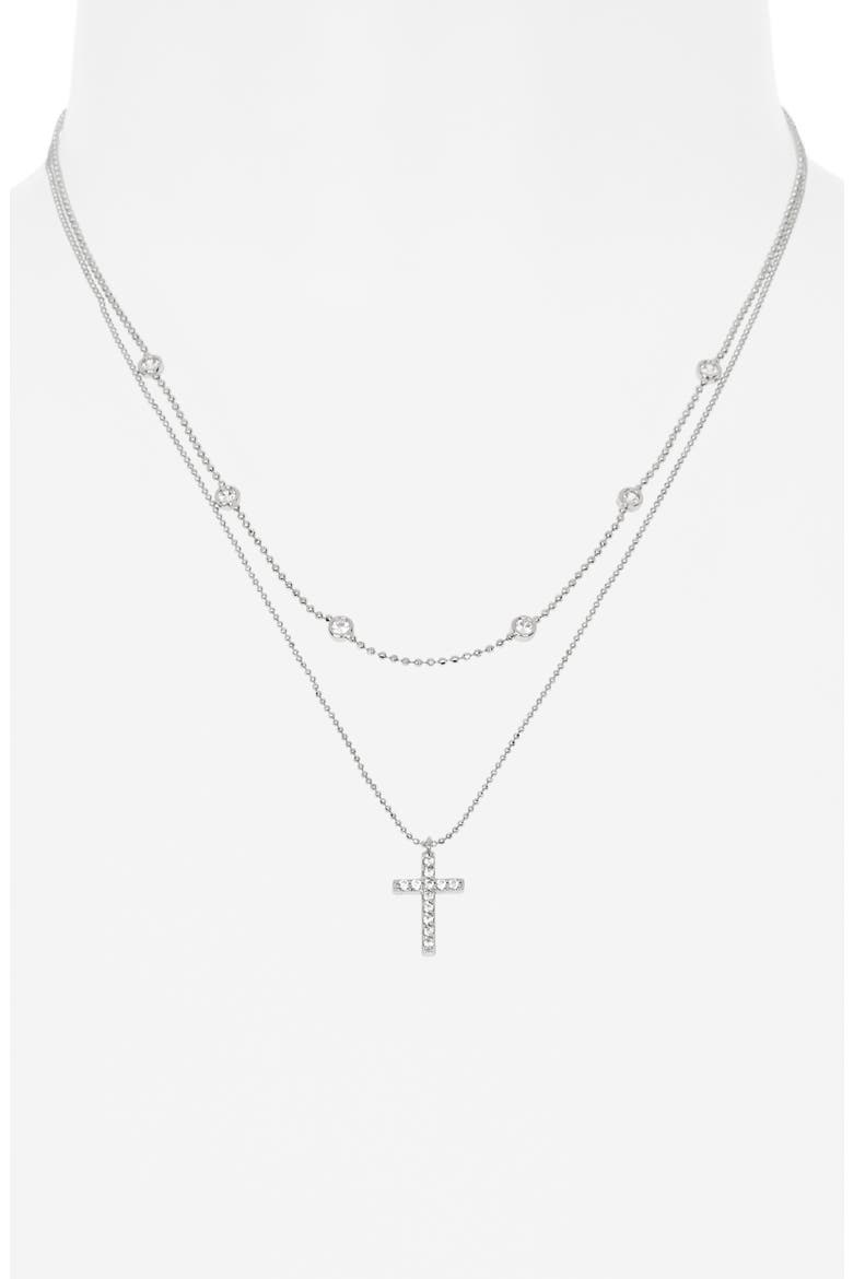 Set of 2 Cross & Station Chain Necklaces, Alternate, color, CLEAR- SILVER