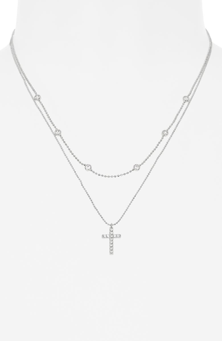 NORDSTROM RACK Set of 2 Cross & Station Chain Necklaces, Alternate, color, Clear- Silver