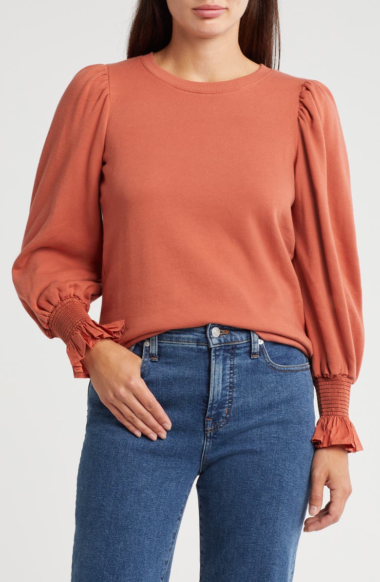 Nation LTD Cecile Smocked Sweatshirt, Main, color, Red Clay