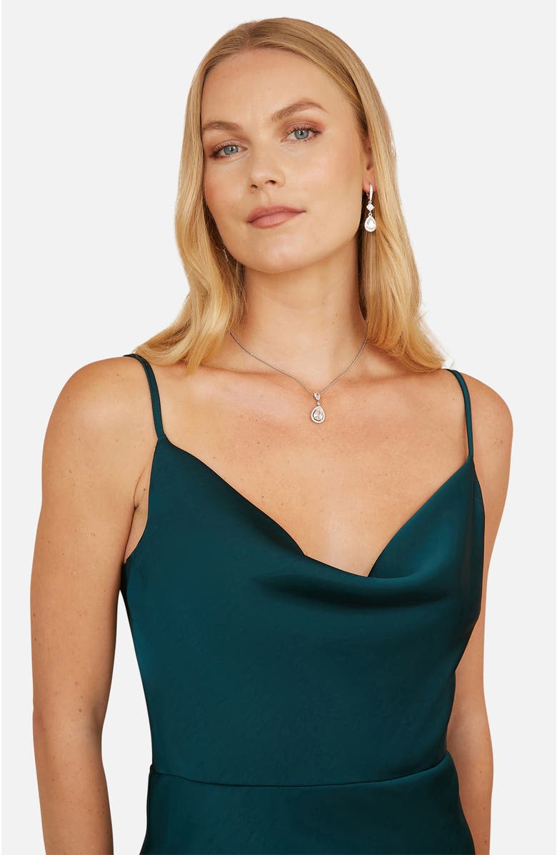 Yumi Satin Cowl Neck Midi Dress, Alternate, color, Green