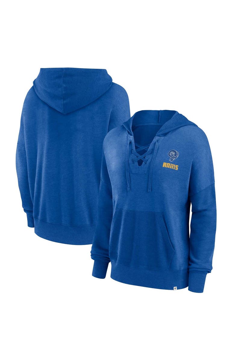 FANATICS Women's Fanatics Branded Royal Los Angeles Rams Heritage Snow Wash French Terry Lace-Up Pullover Hoodie, Alternate, color, Royal