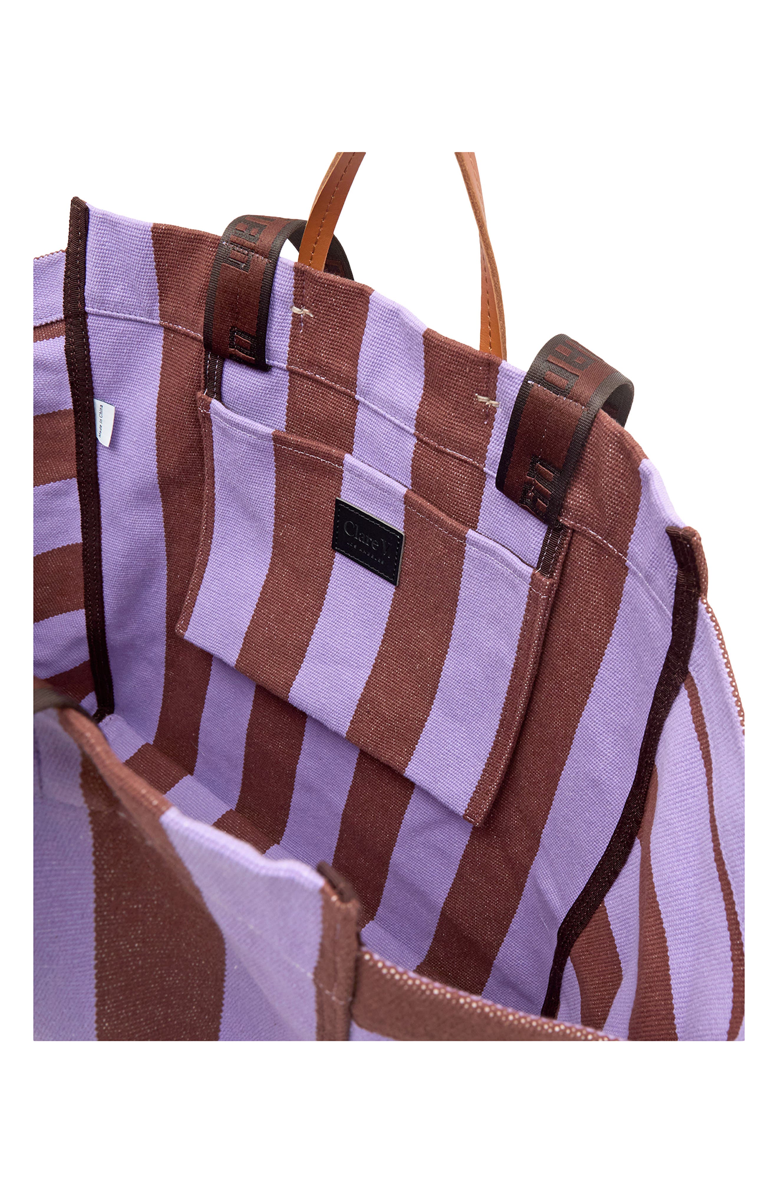 Beach Canvas Stripe Tote, Alternate, color, JACARANDA/ HAZELNUT