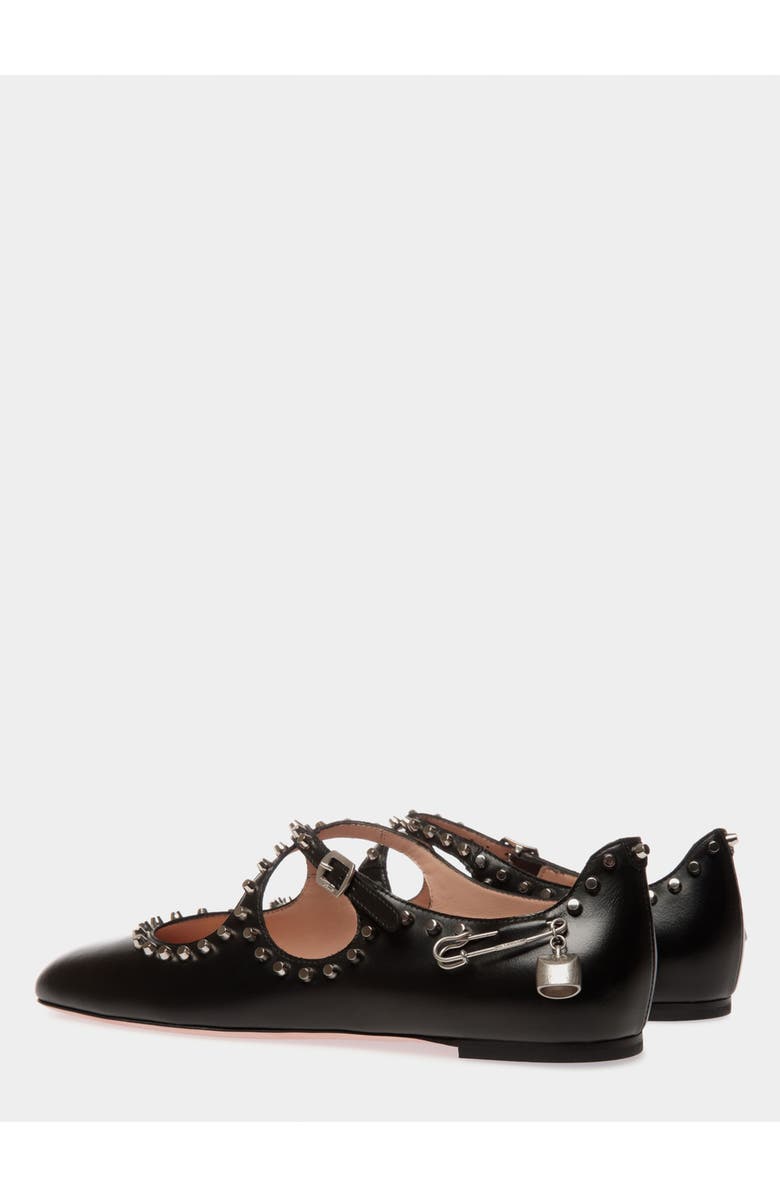 Bally rina Flat in Leather with Studs, Alternate, color, Black