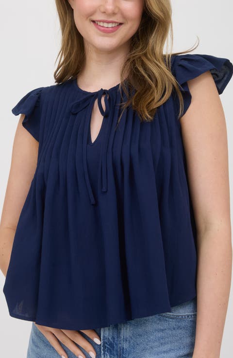 Pin Tuck Pleat Ruffle Top