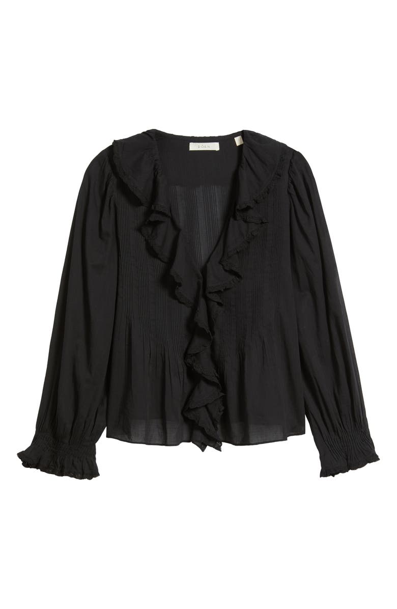 DÔEN Hardy Ruffle Pintuck Organic Cotton Top, Alternate, color, Black