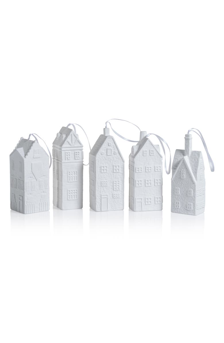 Zodax Set of 6 Amsterdam Canal House Bone China Ornaments, Main, color, White