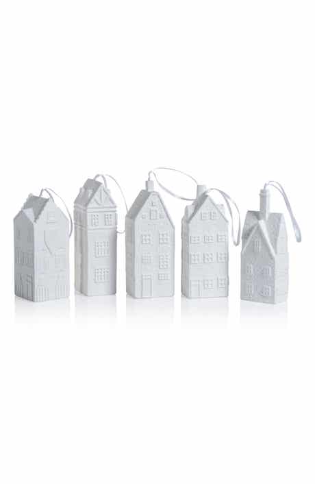 Zodax Set of 6 Amsterdam Canal House Bone China Ornaments