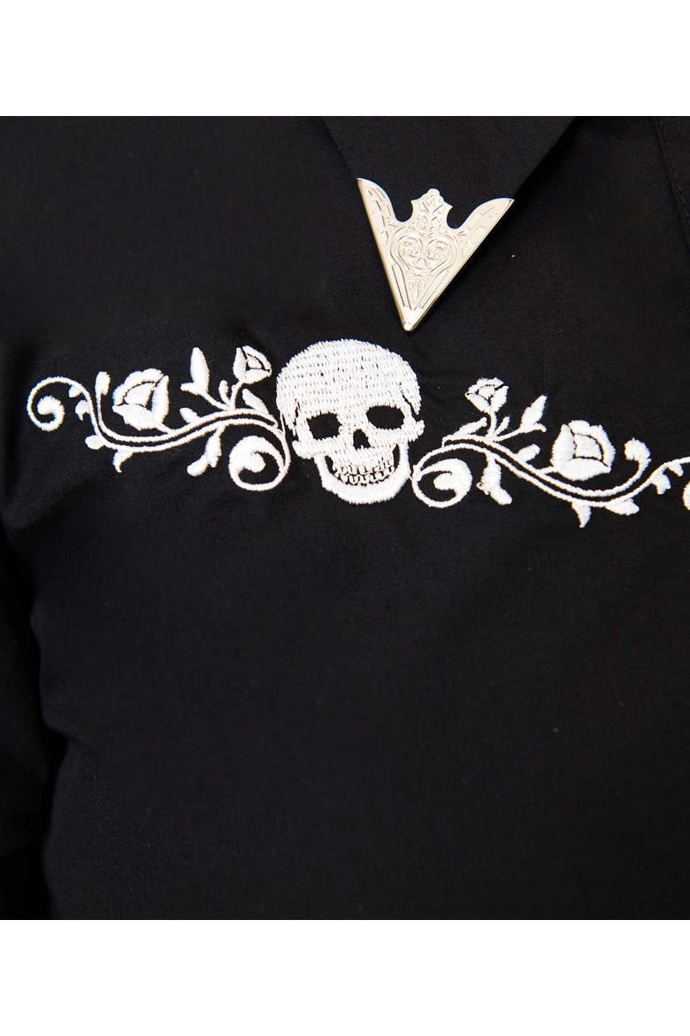 Plus Size 1940s Collar Tipped Blouse, Alternate, color, Black w/ Skull Embroidered