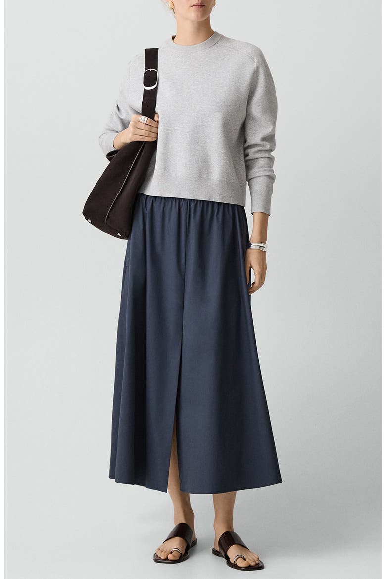 Cotton Blend A-Line Midi Skirt, Alternate, color, FADED NAVY