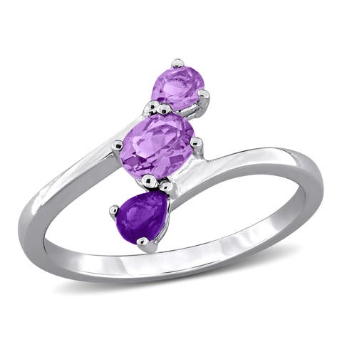 Amethyst 3-Stone Bypass Ring Sterling Silver