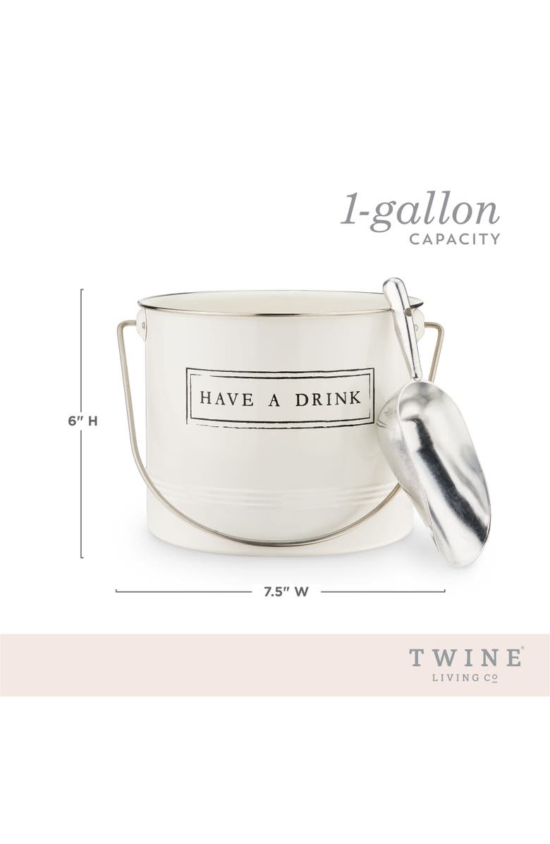 TWINE Have A Drink Metal Ice Bucket with Scoop, Alternate, color, White