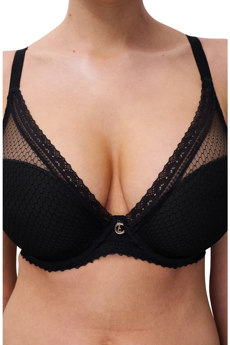 Romance Underwire Plunge Contour Bra, Alternate, color, BLACK