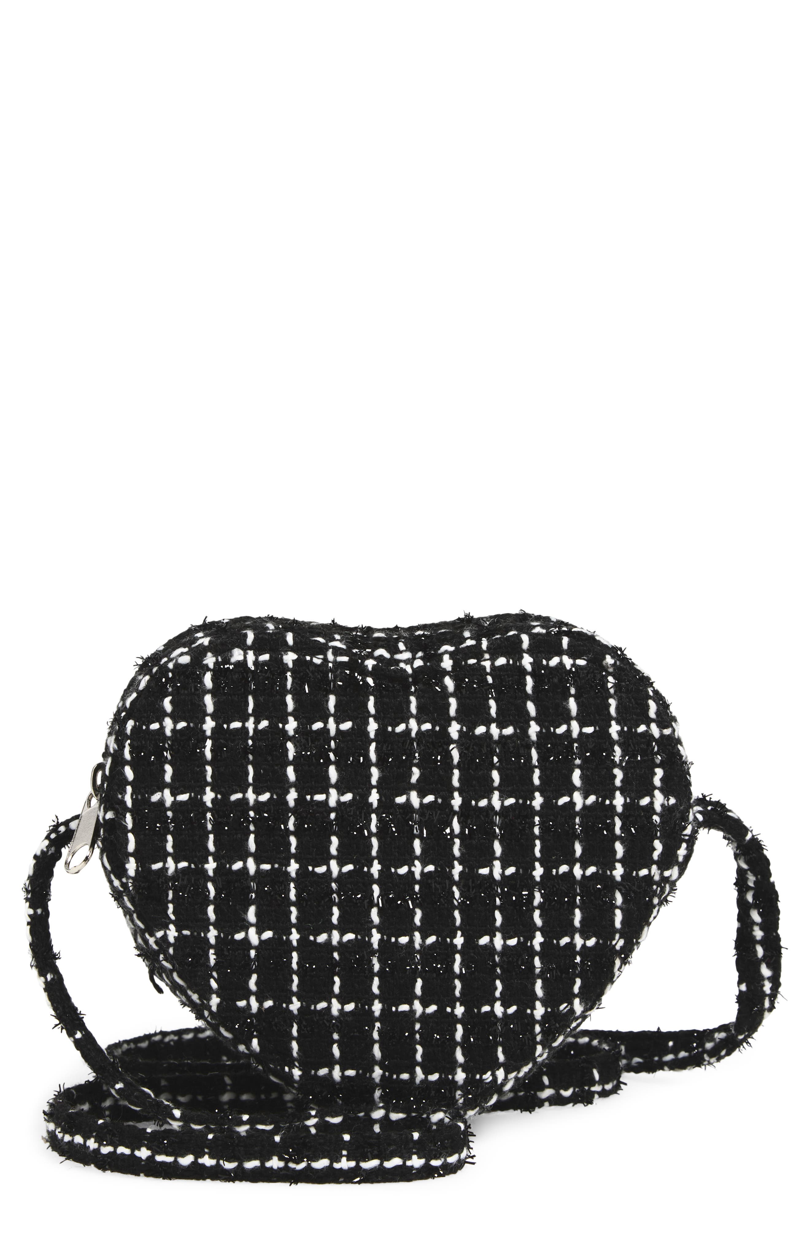 Kids' Heart Tweed Crossbody Bag, Main, color, BLACK COMBO