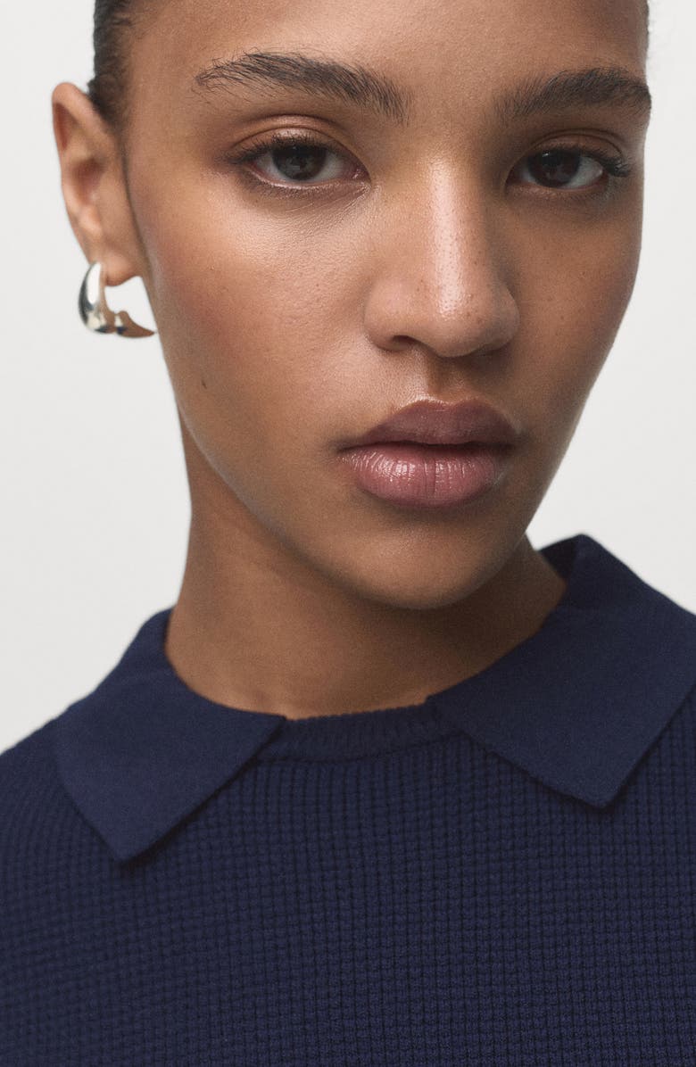 MANGO Spread Collar Short Sleeve Sweater, Alternate, color, Dark Navy