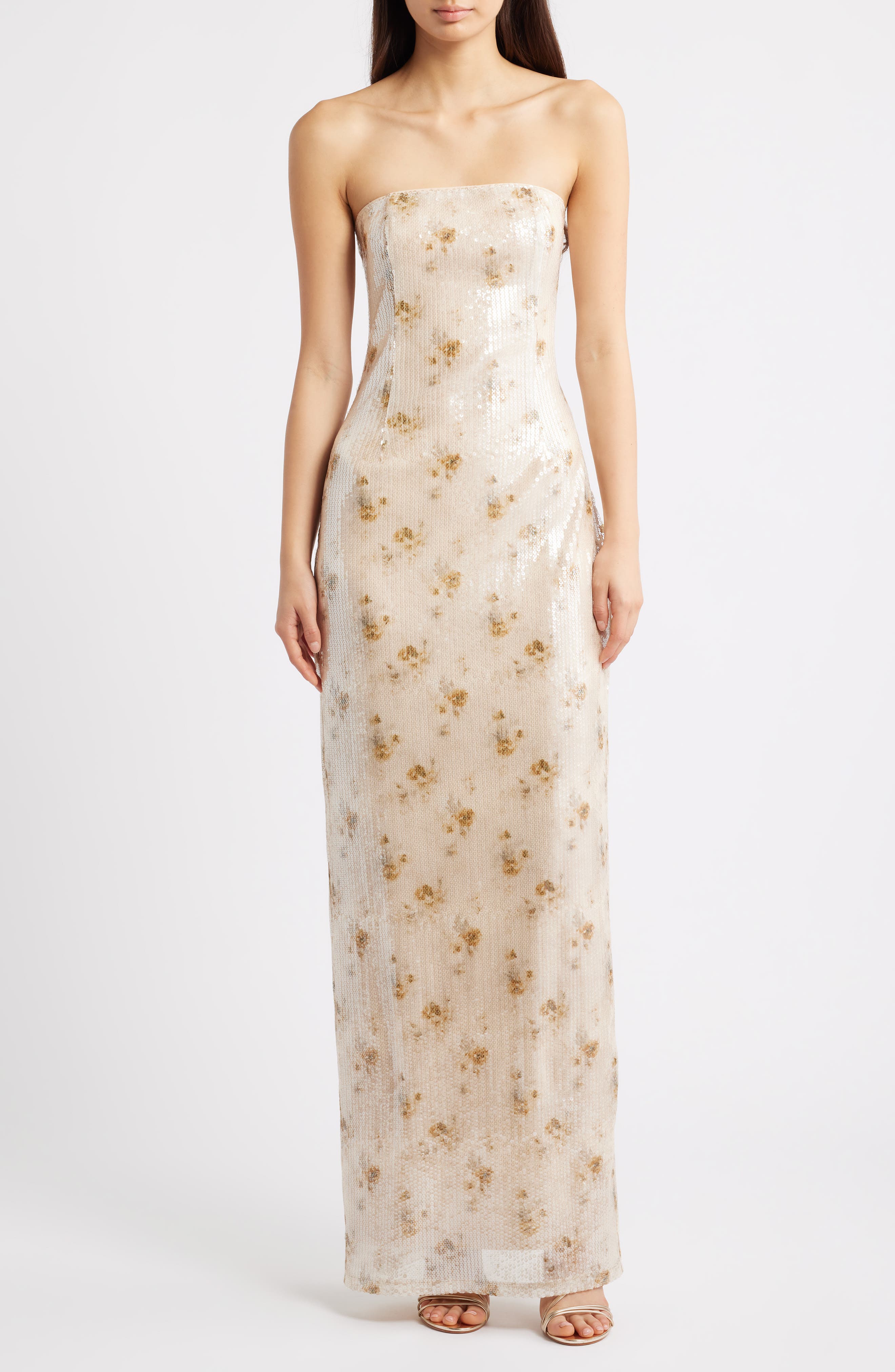 Afton Sequin Strapless Sheath Gown