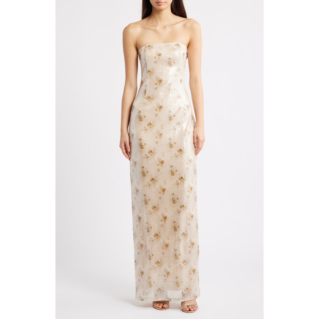 Lulus Afton Sequin Strapless Sheath Gown In White