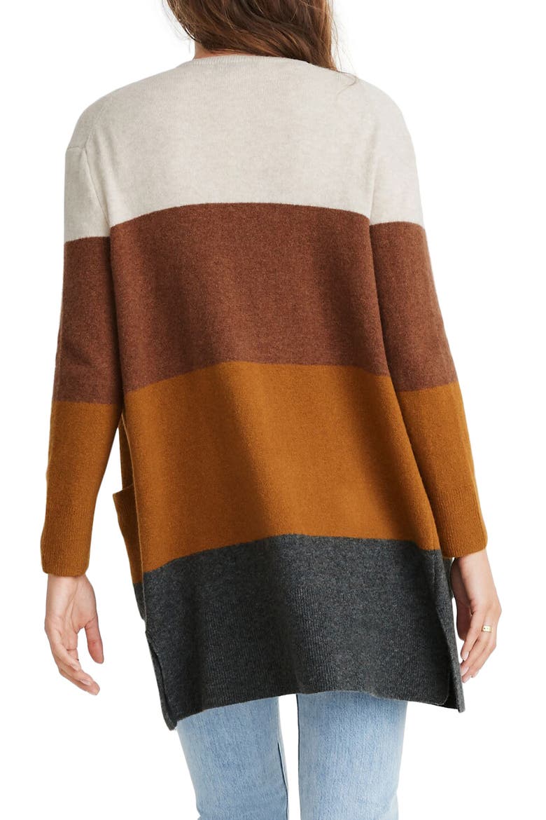 Kent Colorblock Long Cardigan, Alternate, color, HEATHER LINEN