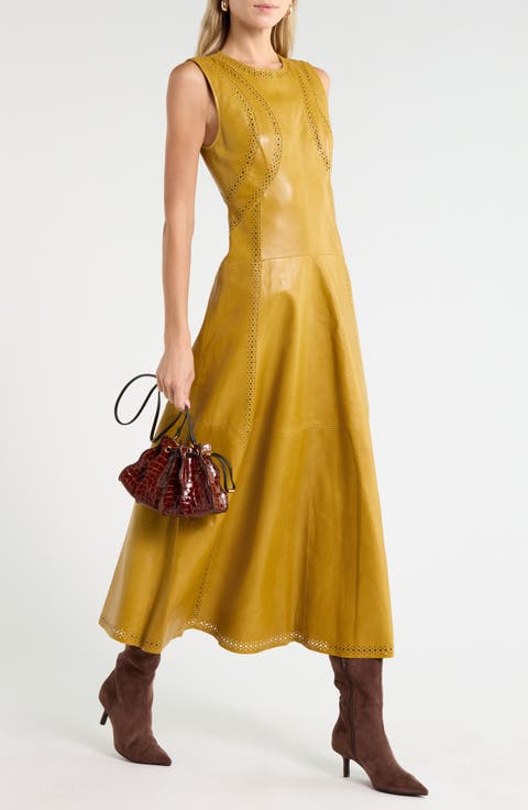 Juliette Eyelet Leather Midi Dress