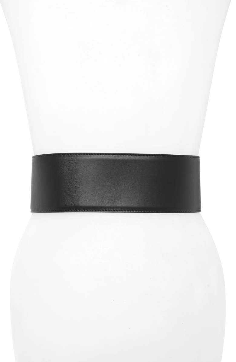 Versace Two Tone Strass Buckle Leather Belt, Alternate, color,