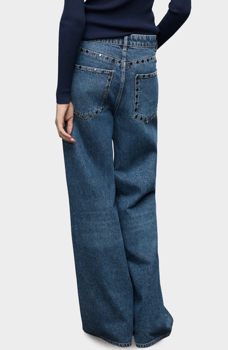 MANGO Studded Wide Leg Jeans, Alternate, color, Dark Blue