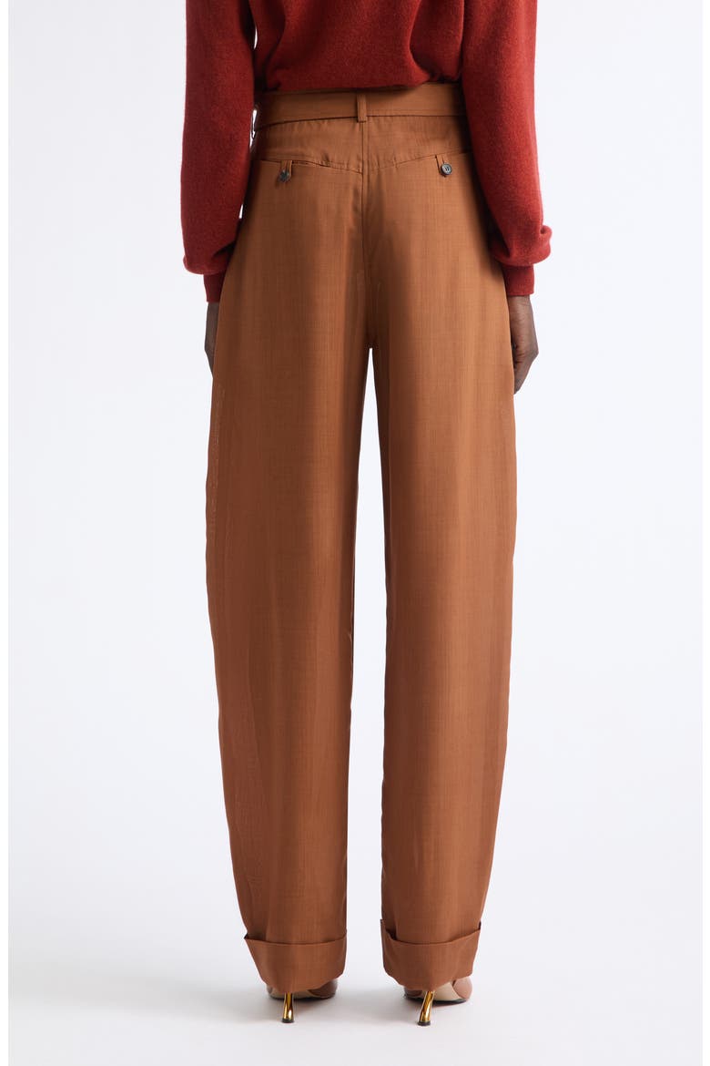 Belted Pleated Barrel Leg Virgin Wool Trousers, Alternate, color, COGNAC