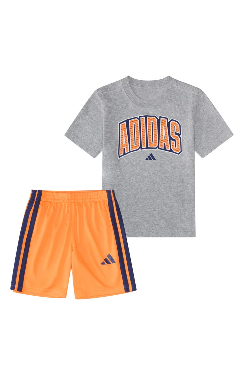 adidas Kids' Graphic Print T-Shirt & Shorts Set, Alternate, color, Grey With Orange