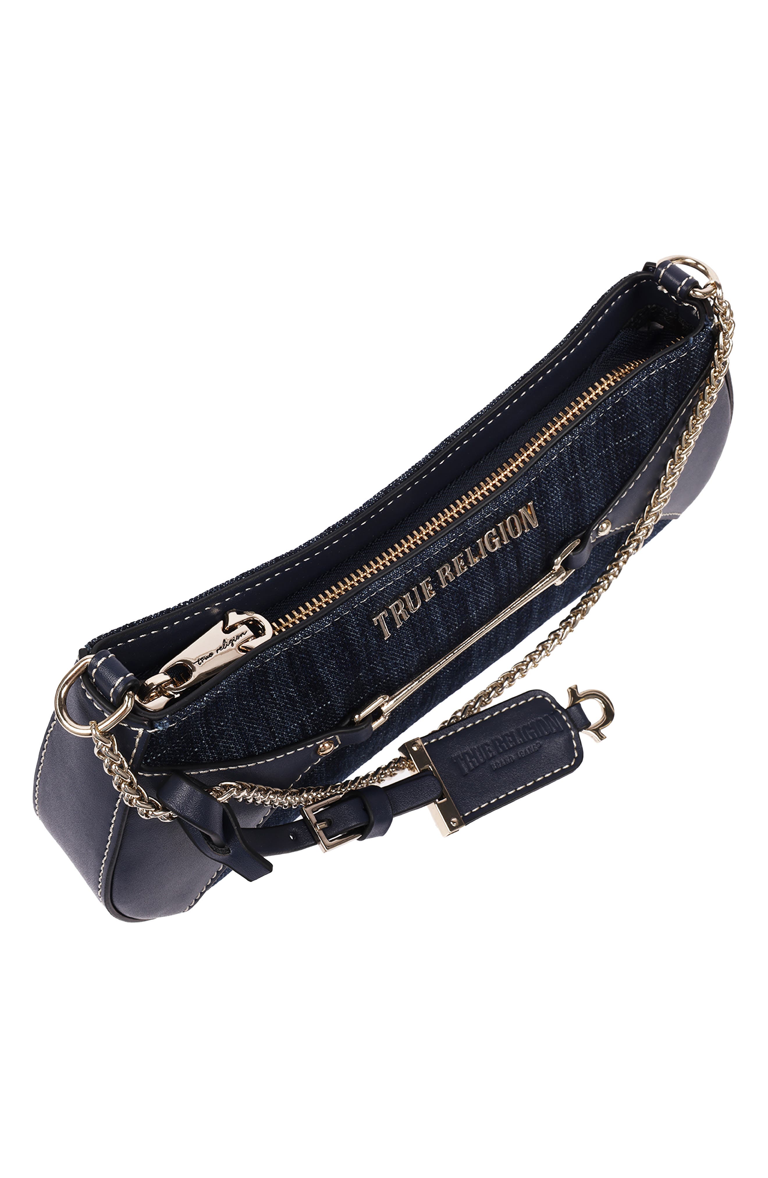 Zip Top Denim Baguette, Alternate, color, DARK DENIM