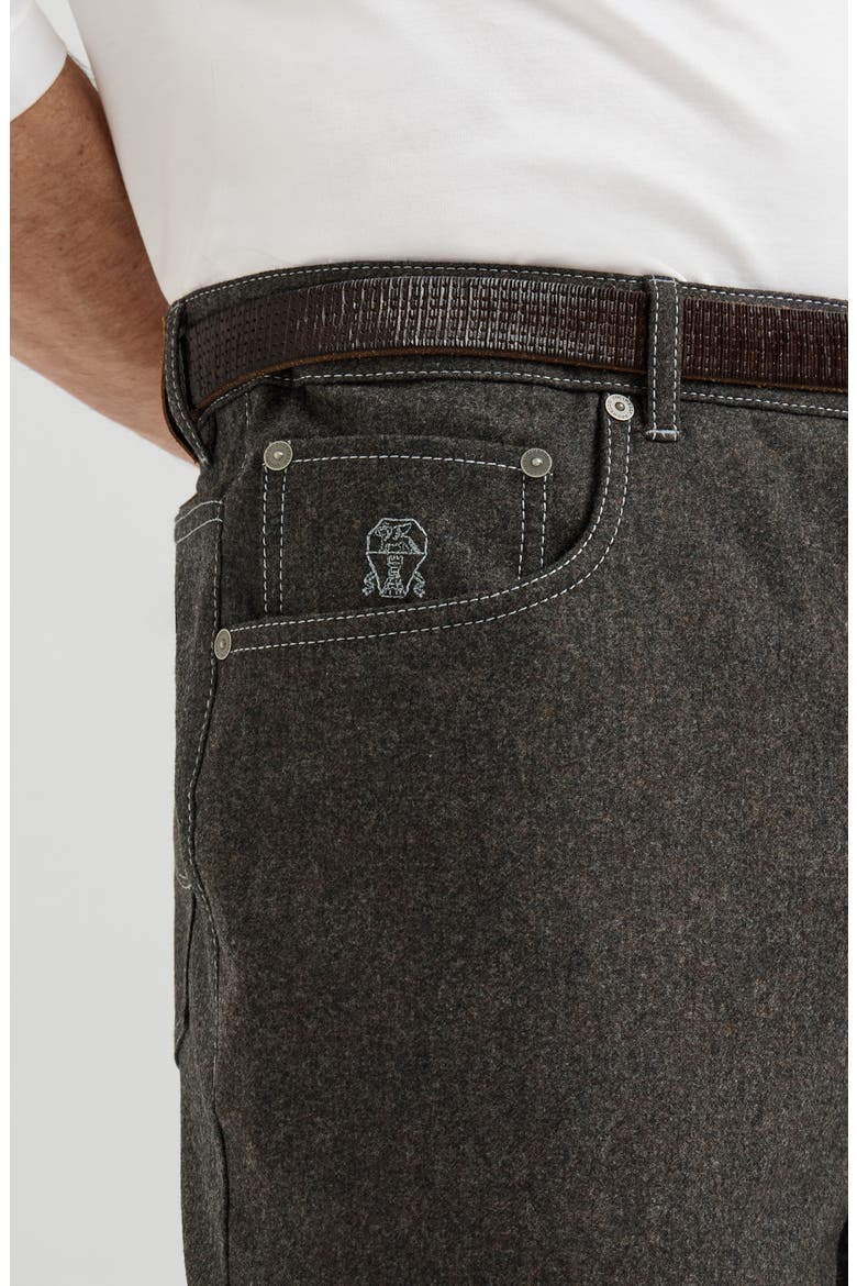 Virgin wool flannel five-pocket trousers, Alternate, color, Grey