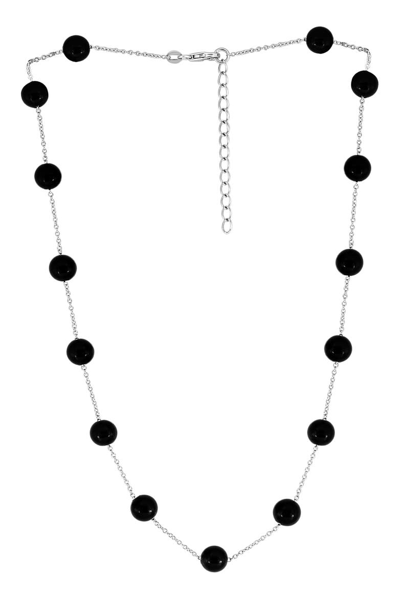 Sterling Silver & Onyx Beaded Necklace, Alternate, color, BLACK