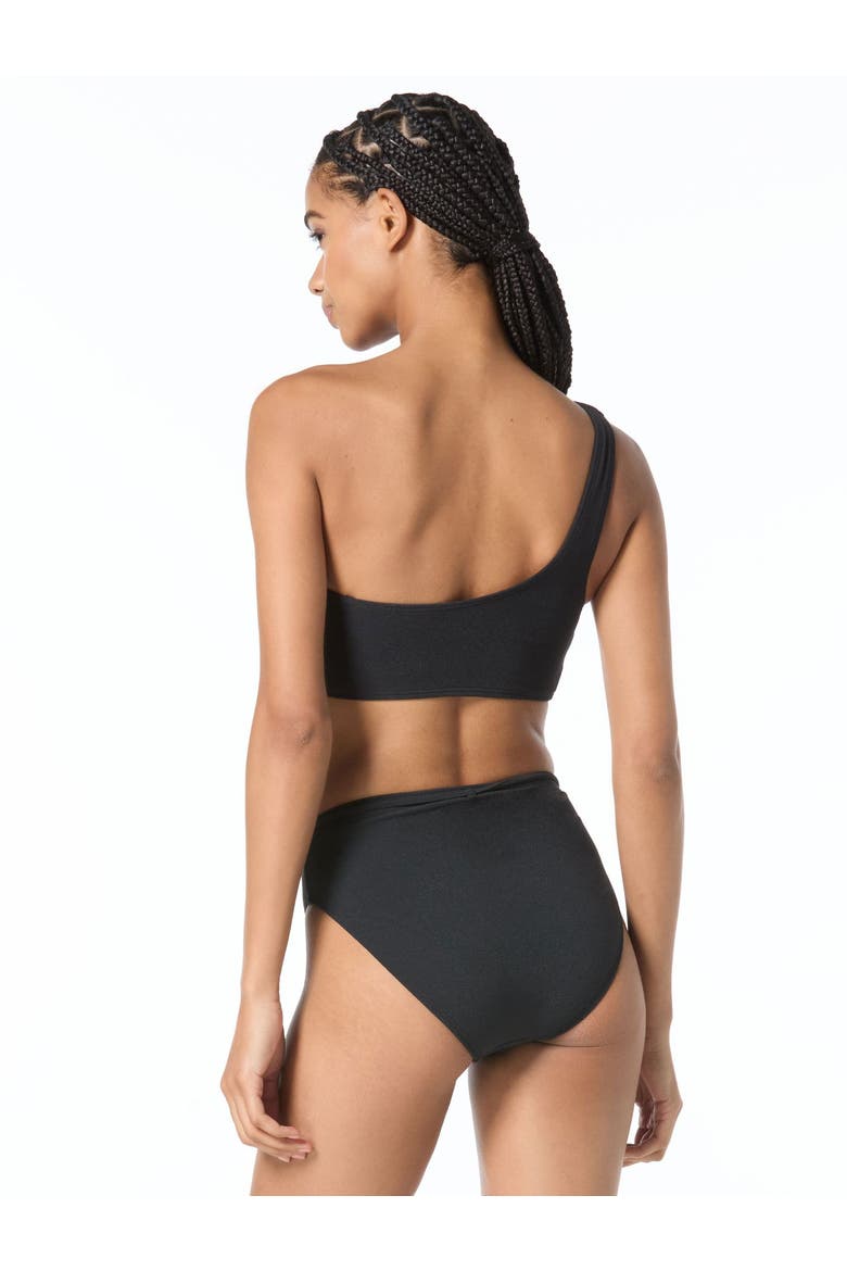 Oval Link Crepe Solids One Shoulder Swim Top, Alternate, color, Black