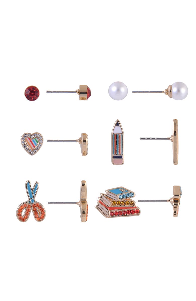 Hallmark School Theme 6 Pack Stud Earring Set, Alternate, color, Yellow