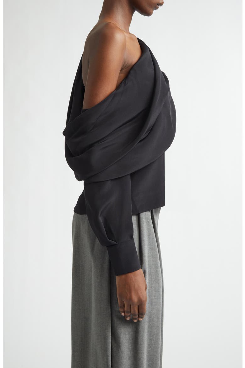 Alida One-Shoulder Silk Crêpe de Chine Top, Alternate, color, BLACK