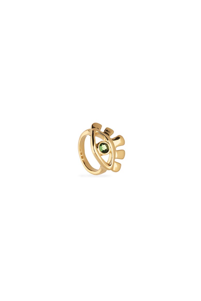 18K Gold-Plated Eye-Shaped Ring with Green Faceted Crystal, Alternate, color, Gold
