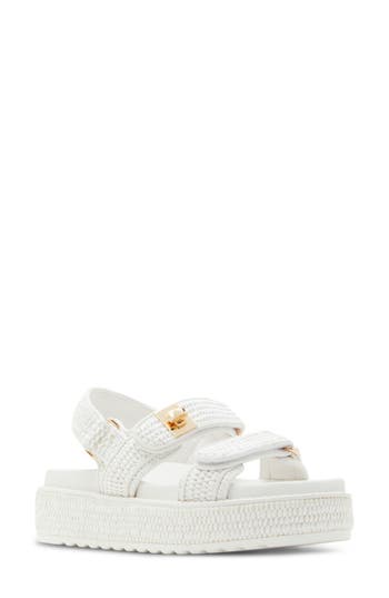Steve Madden Bigmona Raffia Slingback Platform Sandal In White