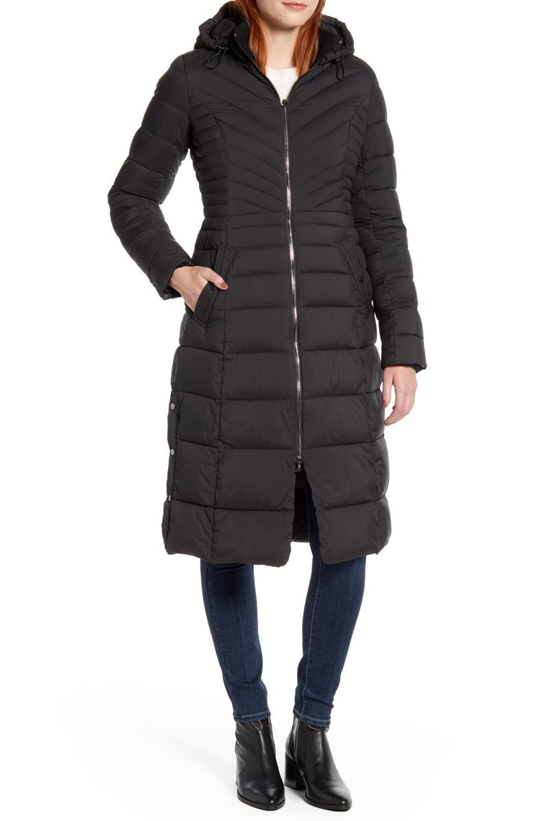 Bernardo Hooded Long Quilted Coat, Alternate, color, 