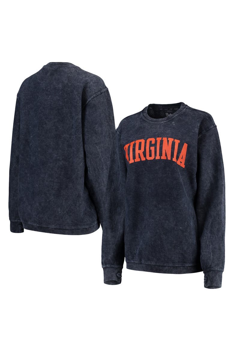 Women's Pressbox Navy Virginia Cavaliers Comfy Cord Vintage Wash Basic Arch Pullover Sweatshirt, Alternate, color, Navy