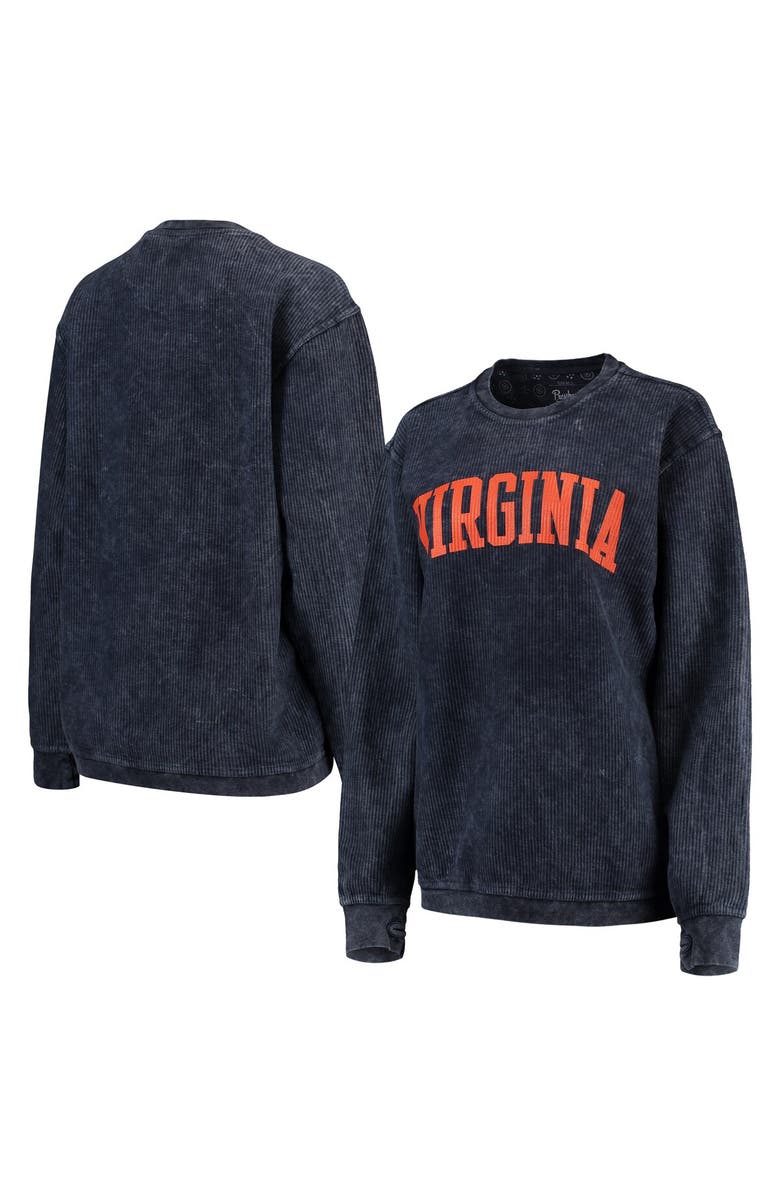 PRESSBOX Women's Pressbox Navy Virginia Cavaliers Comfy Cord Vintage Wash Basic Arch Pullover Sweatshirt, Alternate, color, Navy