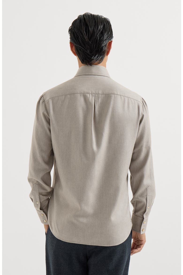 Stretch cotton chevron flannel shirt with spread collar, Alternate, color, Stone Grey