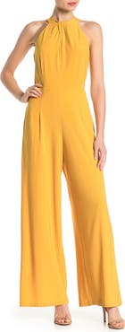 Nina Leonard Twist Halter Knit Jumpsuit