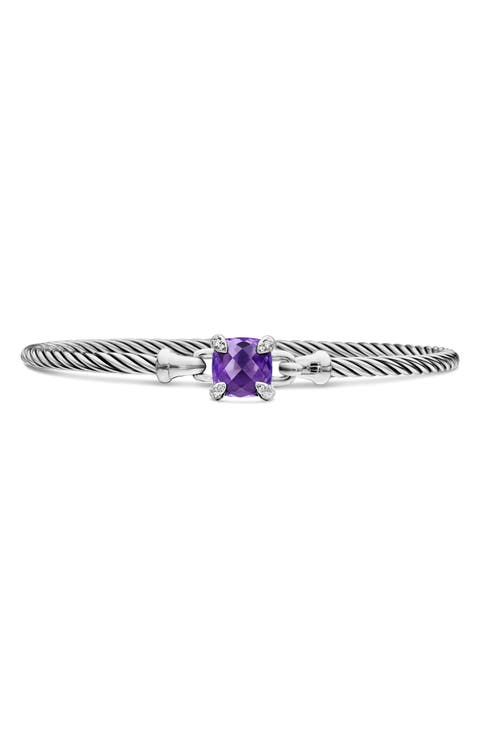 Chatelaine® Bracelet in Sterling Silver with Semiprecious Stones and Diamonds, 3mm