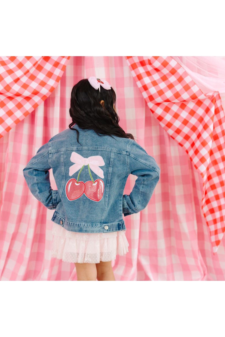 Cherry Sequin Patch Denim Jacket, Alternate, color, Denim