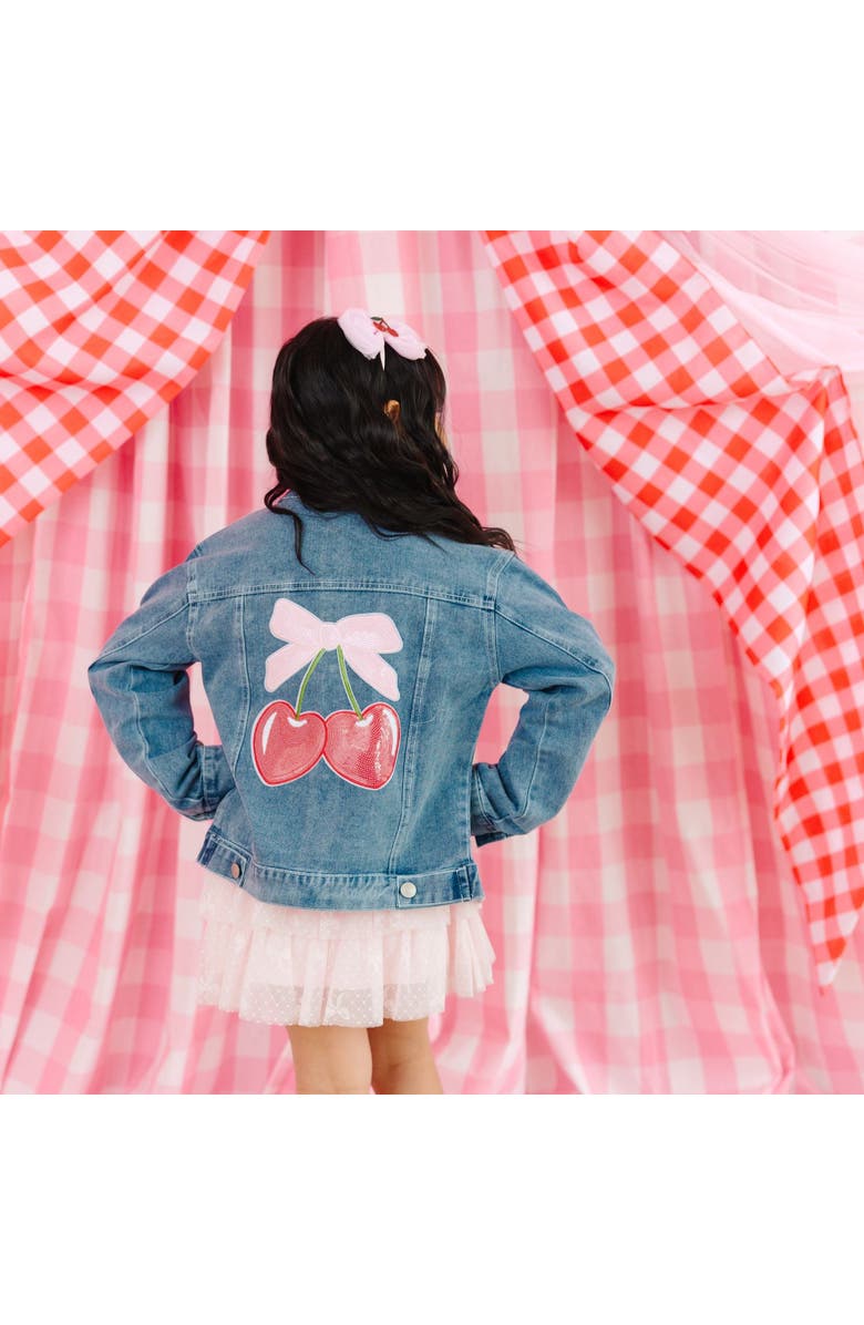 Sweet Wink Cherry Sequin Patch Denim Jacket, Alternate, color, Denim