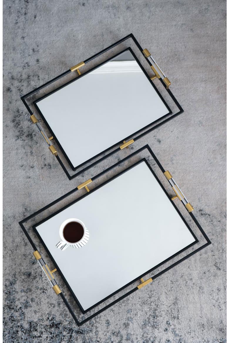 Set of Two Tribute Rectangle Mirror Tray, Alternate, color, GOLD