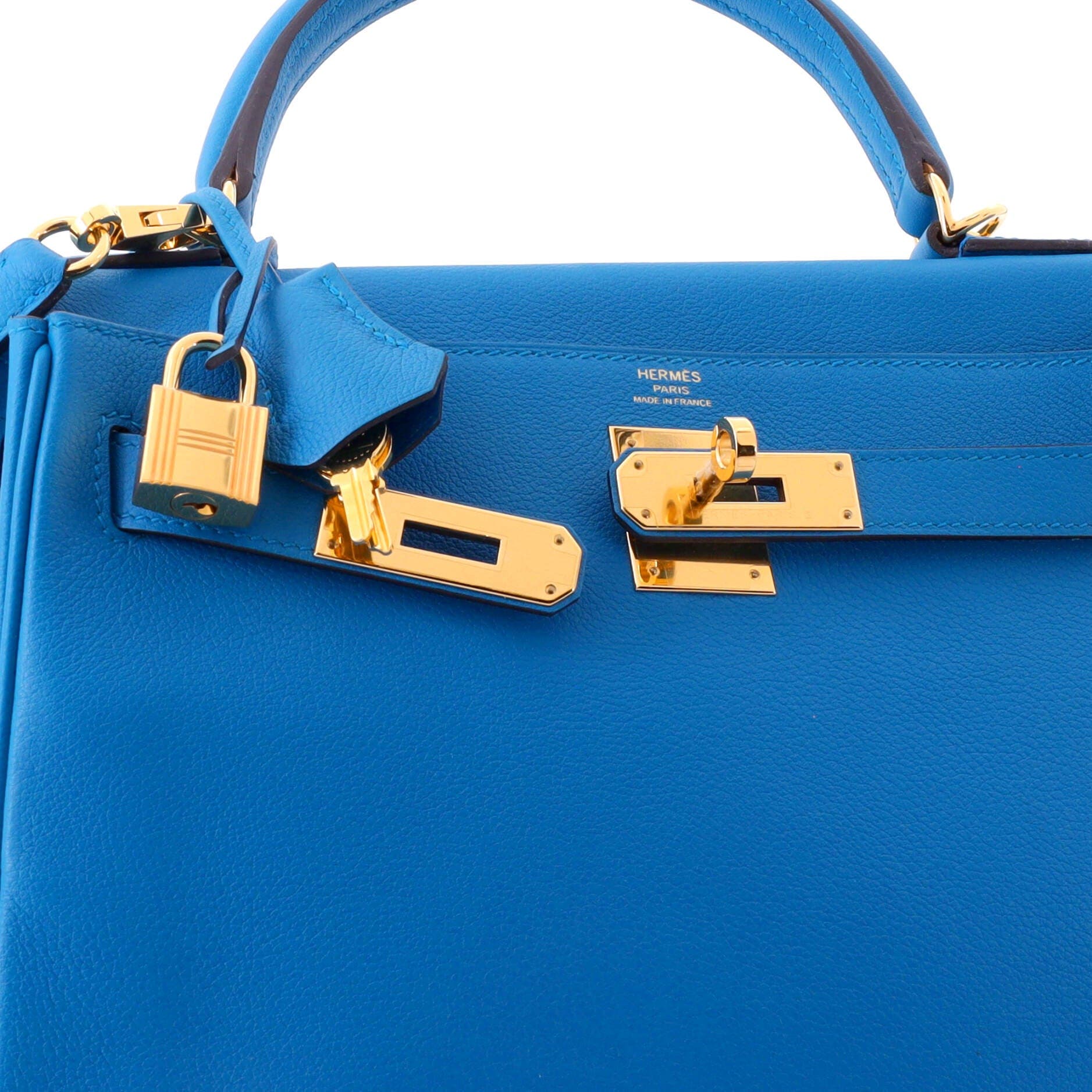 Pre-Owned Hermes Kelly Handbag Blue Evercolor with Gold Hardware 28, Alternate, color, 