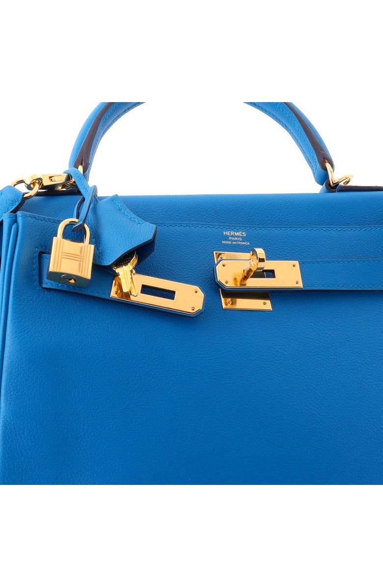 Pre-Owned Hermes Kelly Handbag Blue Evercolor with Gold Hardware 28, Alternate, color,