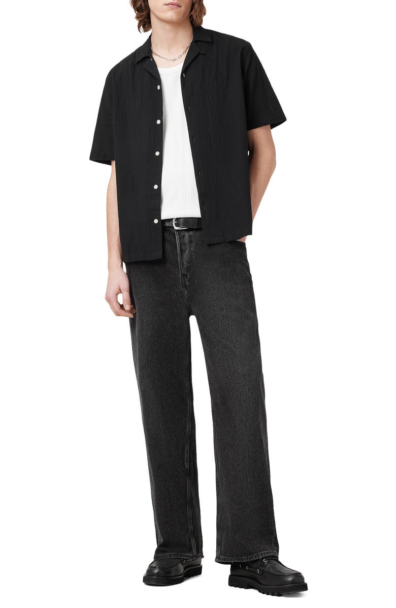 AllSaints Haven Short Sleeve Camp Shirt, Alternate, color, Black