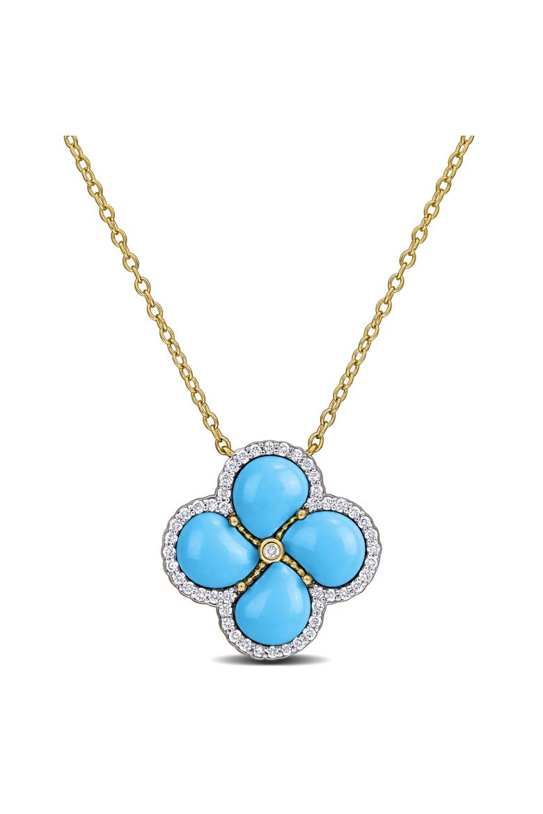 Lab-Created Gemstone & Diamond Clover Flower Necklace, Main, color, Created Turquoise
